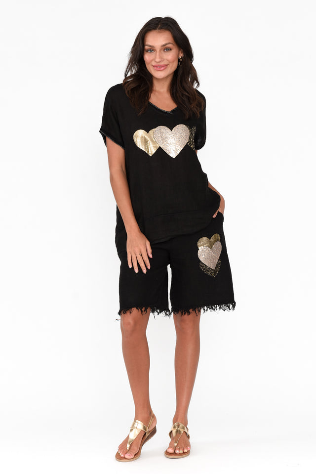 Blanca Black Foil Heart Linen Tee