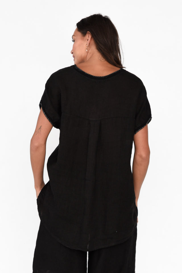 Blanca Black Foil Heart Linen Tee