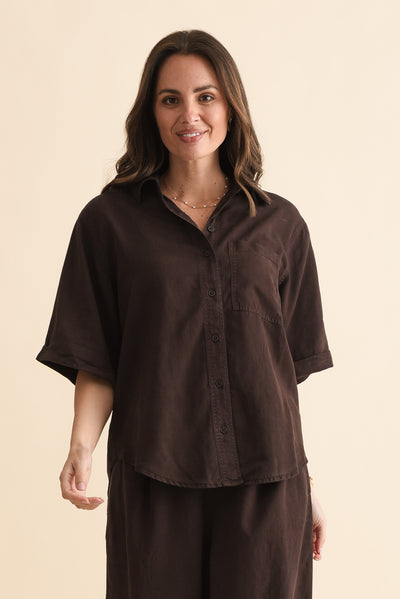 Bliss Chocolate Linen Blend Button Shirt
