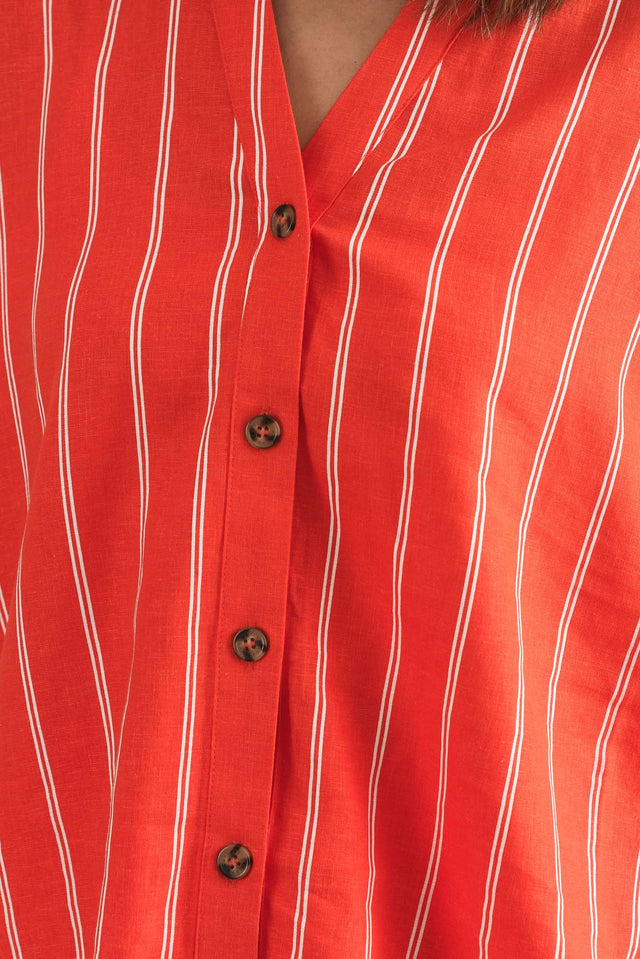 Bloom Orange Stripe Linen Blend Shirt,Detail,Brunette model,alt text|model:Cara image 5
