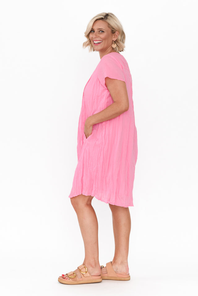 Bobbie Bright Pink Crinkle Cotton Dress image 9