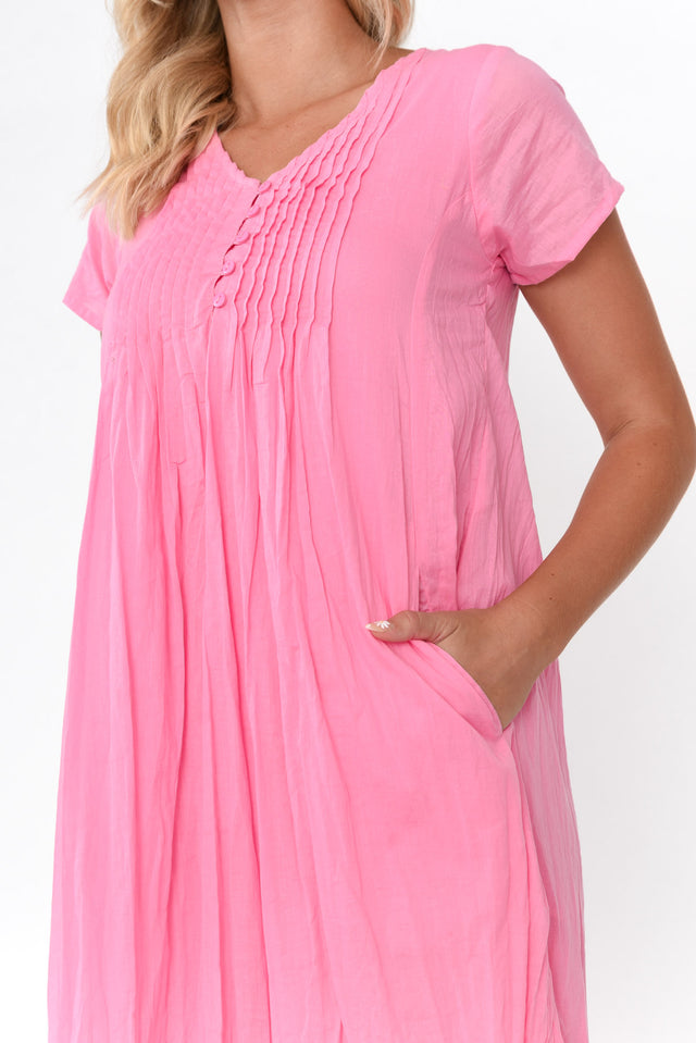 Bobbie Bright Pink Crinkle Cotton Dress image 6