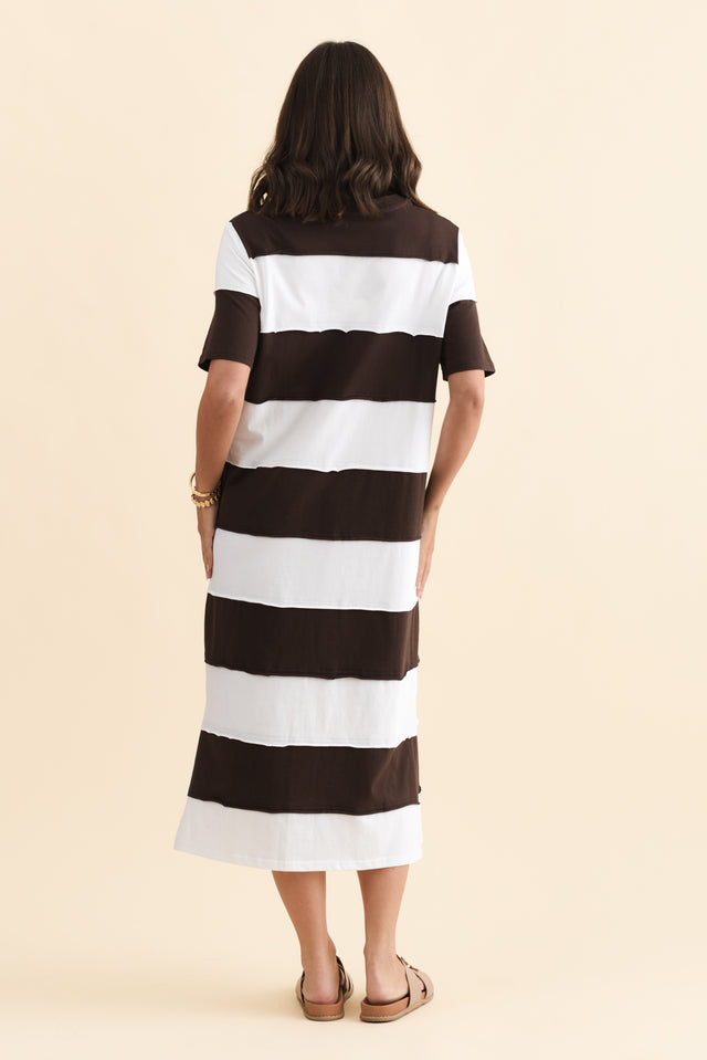 Bold Dark Brown Stripe Cotton Tee Dress,Brunette model,alt text|model:MJ image 5