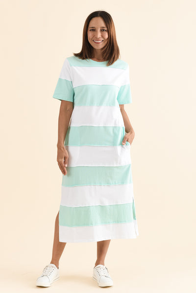 Bold Sky Blue Stripe Cotton Tee Dress
