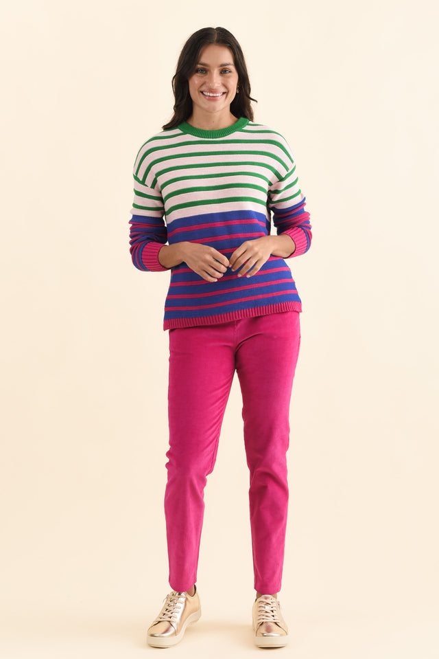 Bonaire Blue Stripe Organic Cotton Knit Jumper,Brunette model,alt text|model:Brontie image 7