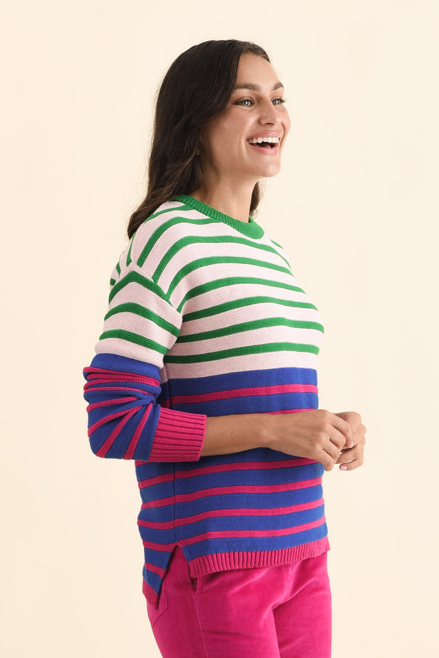 Bonaire Blue Stripe Organic Cotton Knit Jumper,Brunette model,alt text|model:Brontie image 4