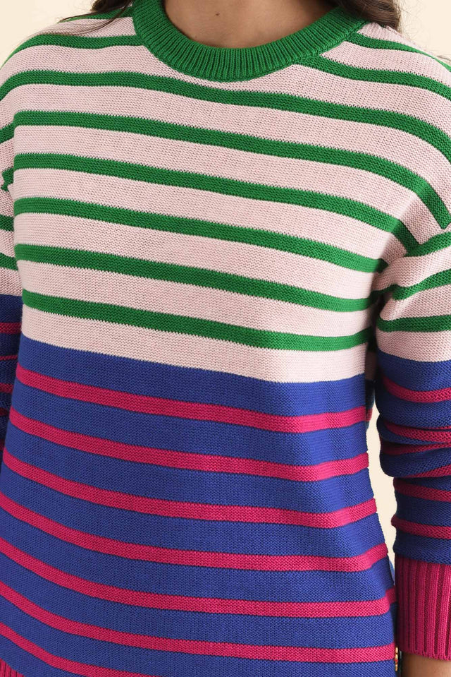Bonaire Blue Stripe Organic Cotton Knit Jumper,Brunette model,alt text|model:Brontie image 6