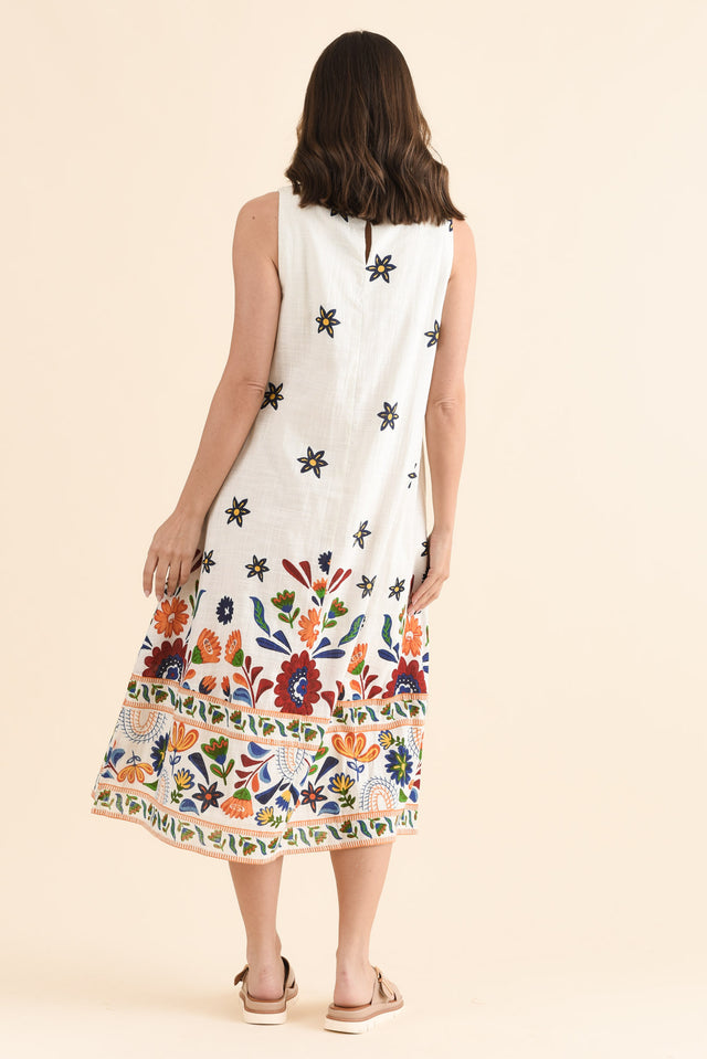 Bory White Garden Cotton Sleeveless Dress,Back,Brunette model,alt text|model:MJ image 4