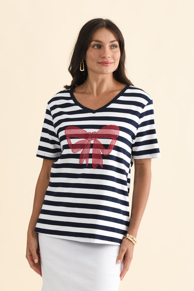 Bowie Navy Stripe Bow Cotton Tee
