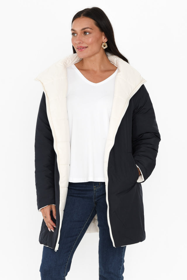 Bowral Ivory Reversible Puffer Jacket,Brunette model,alt text|model:Brontie image 8