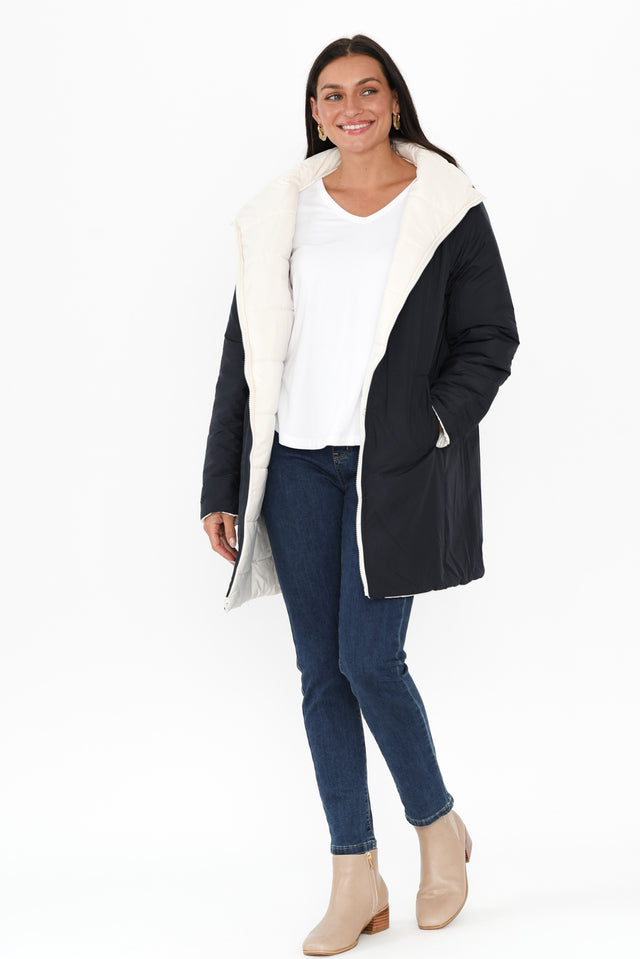 Bowral Ivory Reversible Puffer Jacket,Brunette model,alt text|model:Brontie image 3