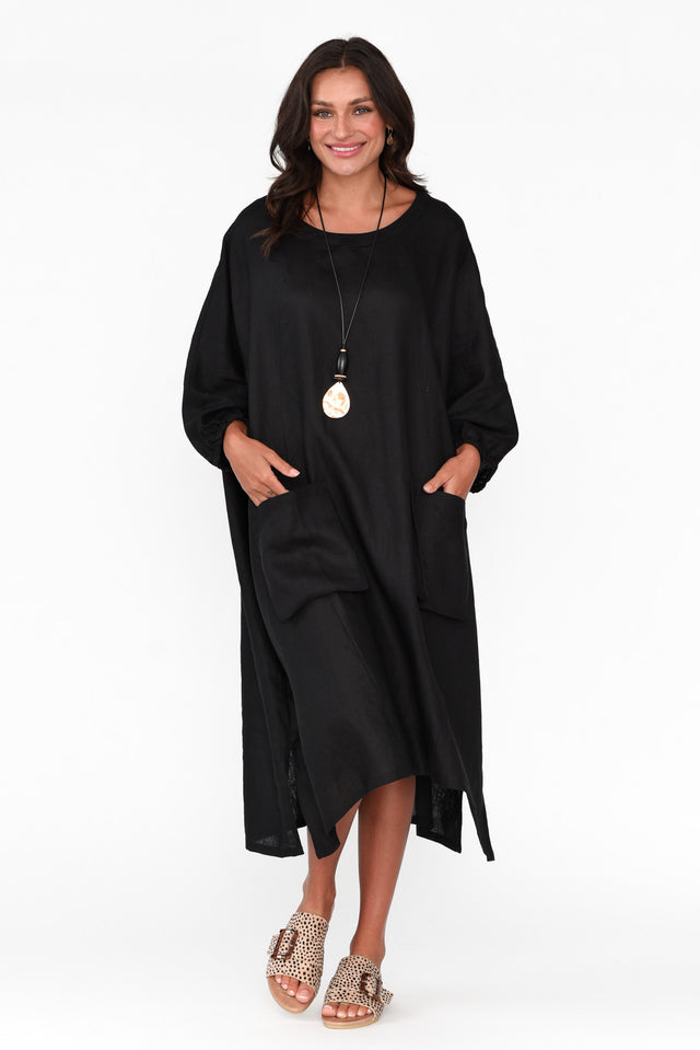 Bradshaw Black Linen Pocket Dress image 3