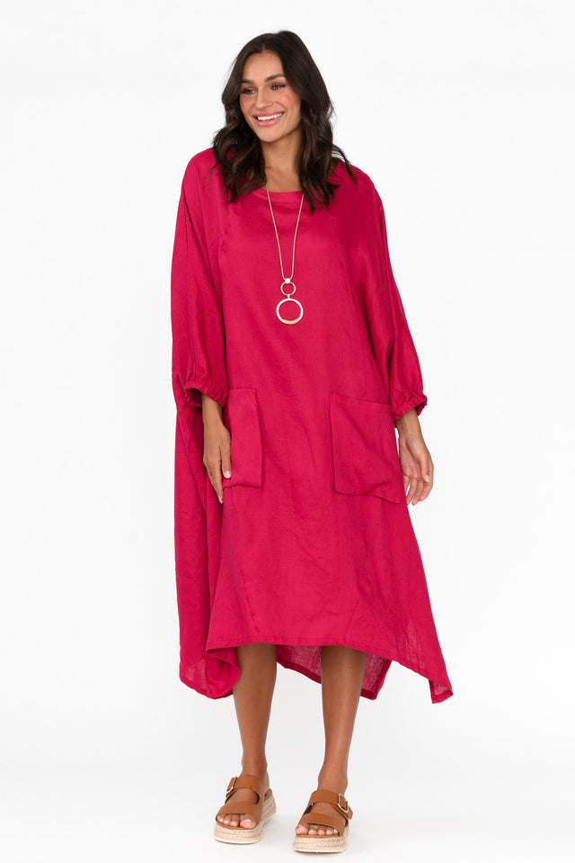 Bradshaw Red Linen Pocket Dress image 2