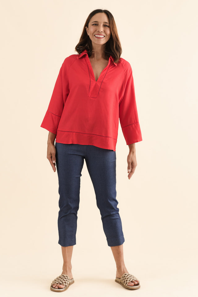 Brayden Red Collared Blouse,Full Body,Brunette model,alt text|model:Cara image 6