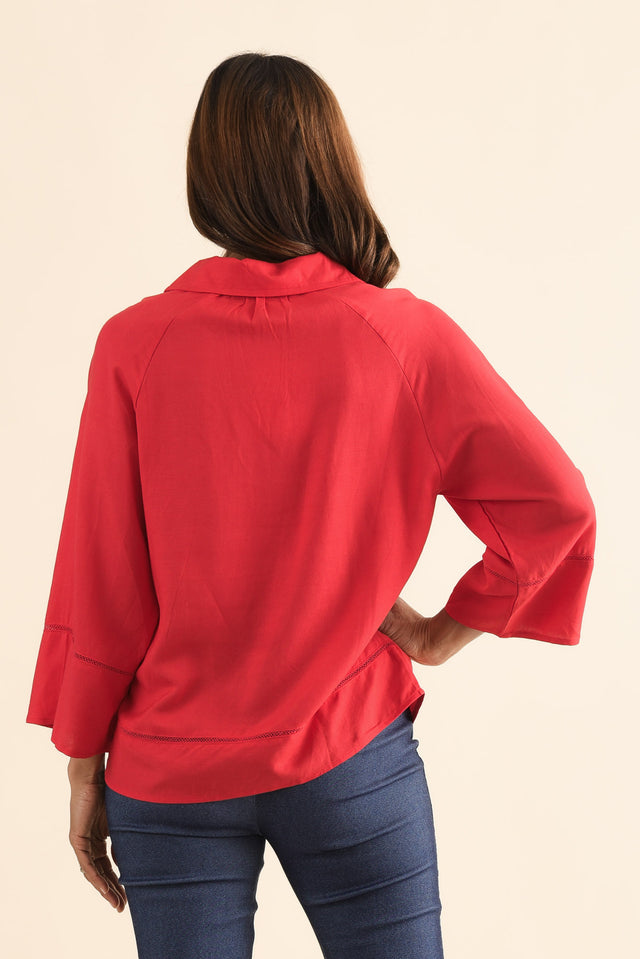 Brayden Red Collared Blouse,Back,Brunette model,alt text|model:Cara image 4