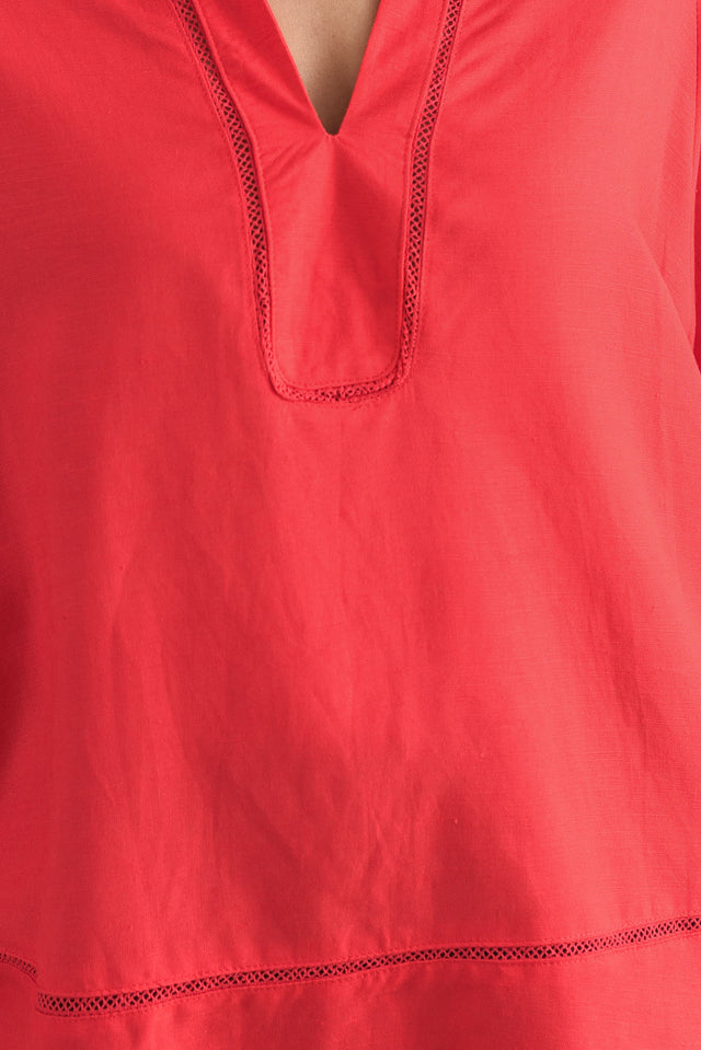 Brayden Red Collared Blouse,Detail,Brunette model,alt text|model:Cara image 5