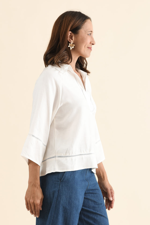 Brayden White Collared Blouse,Side,Brunette model,alt text|model:Cara image 3