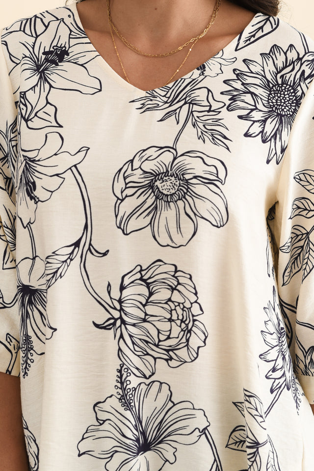 Breanne Navy Flower Button Top,Brunette model,alt text|model:Brontie image 6