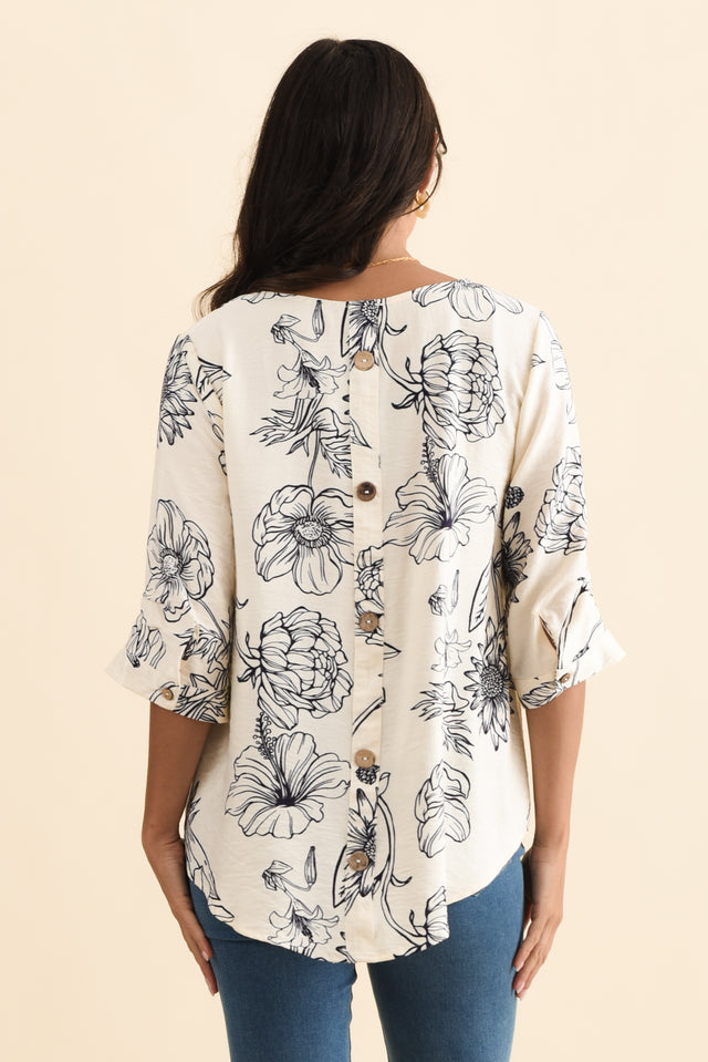 Breanne Navy Flower Button Top,Brunette model,alt text|model:Brontie image 5
