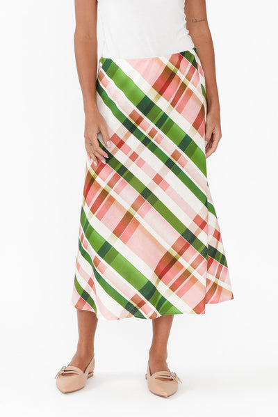 Bree Pink Check Linen Blend Skirt