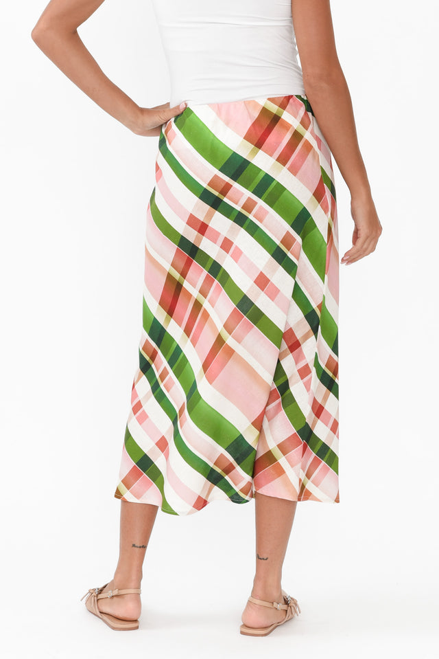 Bree Pink Check Linen Blend Skirt,Brunette model,alt text|model:Brontie image 5