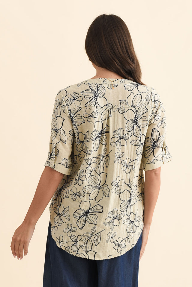 Breigh Sage Flower V Neck Top,Brunette model,alt text|model:MJ image 6