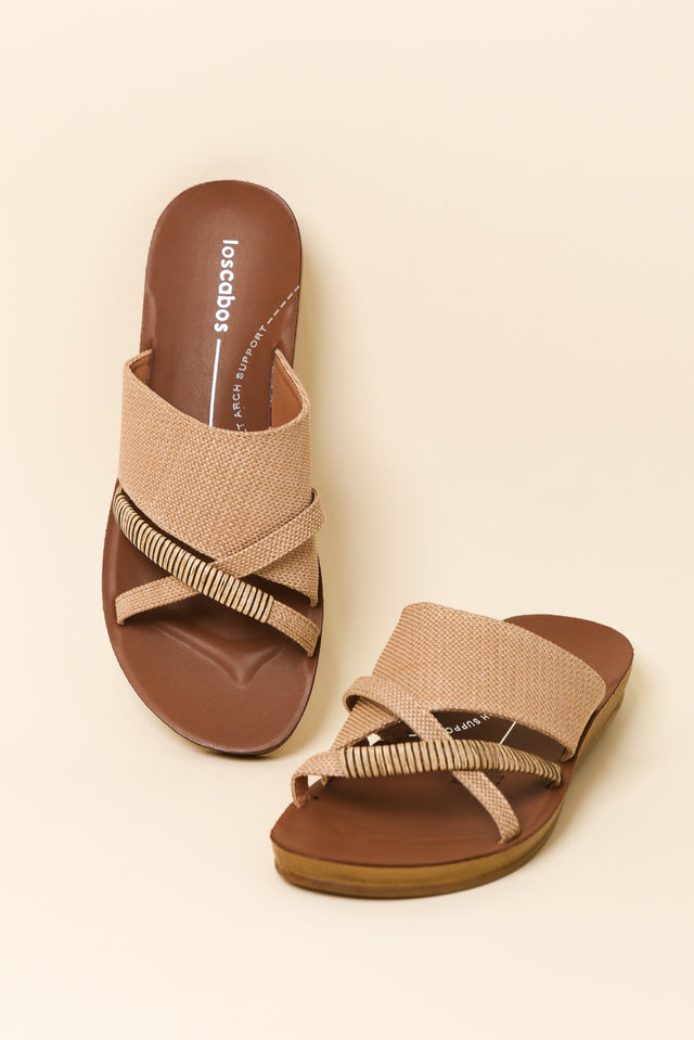 Bride Camel Raffia Crossover Slide