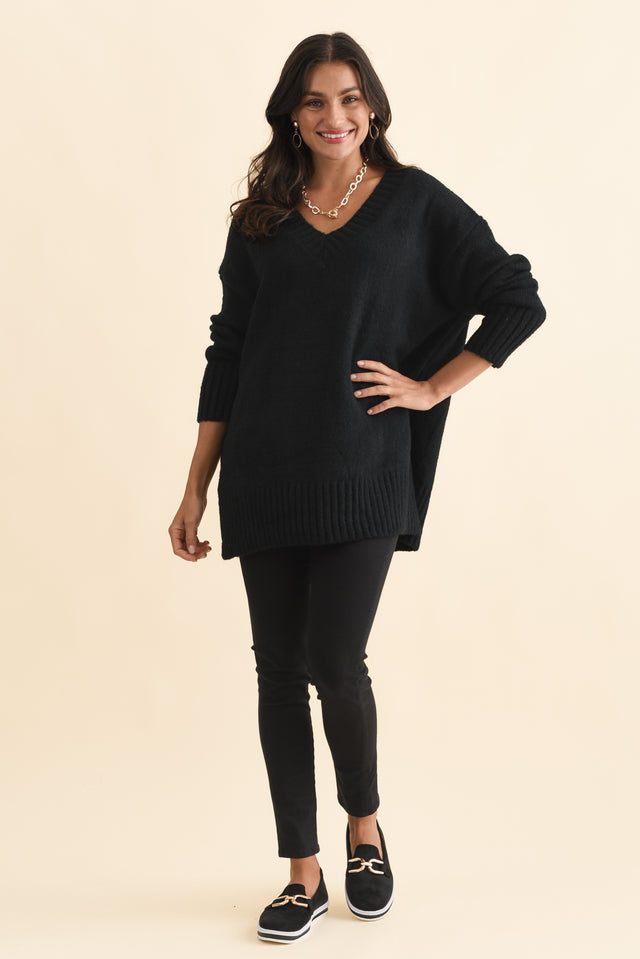Brilla Black V Neck Jumper,Brunette model,alt text|model:Brontie image 3