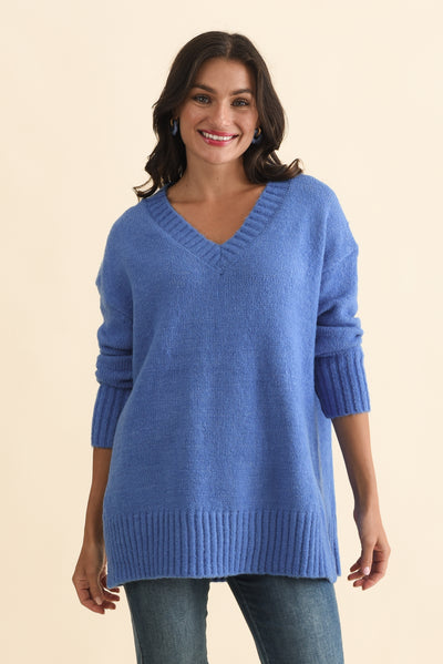 Brilla Blue V Neck Jumper