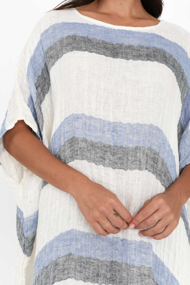Brinley Navy Stripe Linen Dress,Brunette model,alt text|model:Brontie image 6