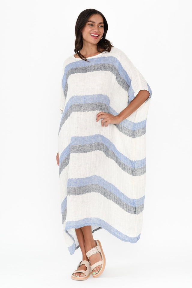 Brinley Navy Stripe Linen Dress,Brunette model,alt text|model:Brontie image 7