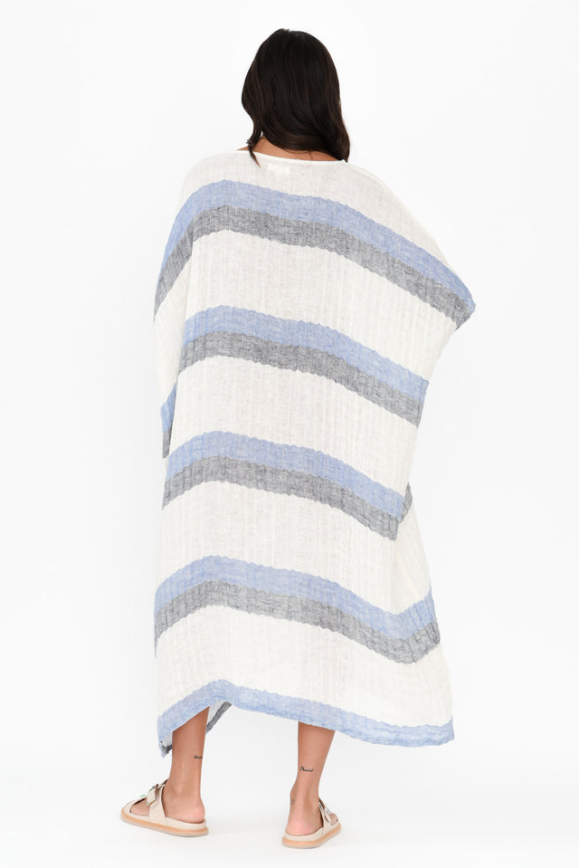 Brinley Navy Stripe Linen Dress,Brunette model,alt text|model:Brontie image 5