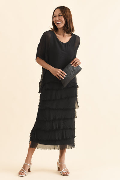 Britt Black Silk Layer Dress