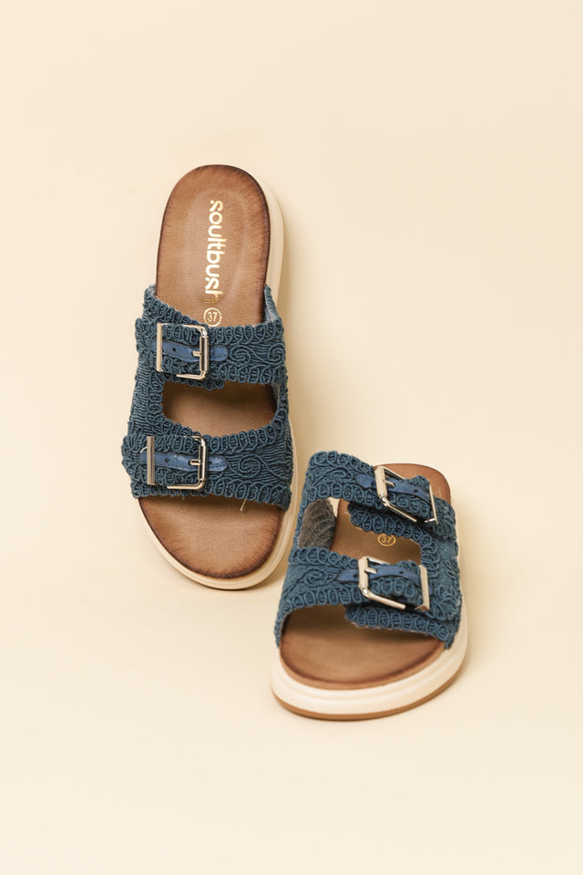 Brizzie Blue Buckle Platform Slide