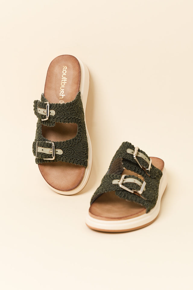 Brizzie Khaki Buckle Platform Slide