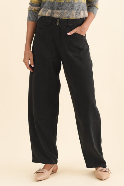 Bronel Black Cotton Tapered Pants