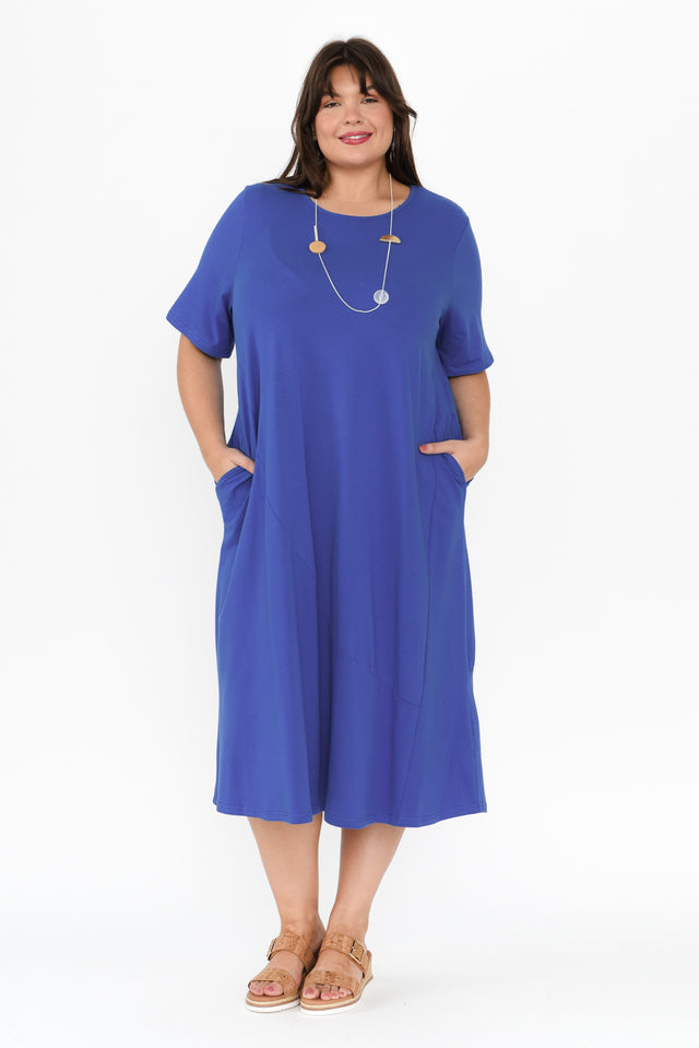 Bronte Cobalt Cotton Tee Dress,Brunette model,alt text|model:Gabby image 11