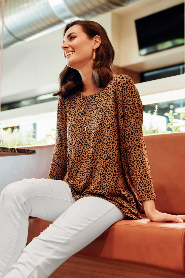 Brown Animal Milan 3/4 Sleeve Top