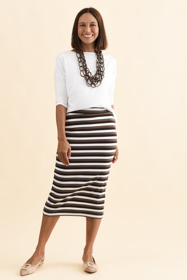 Brown Stripe Bamboo Maxi Tube Skirt,Brunette model,alt text|model:Cara image 3