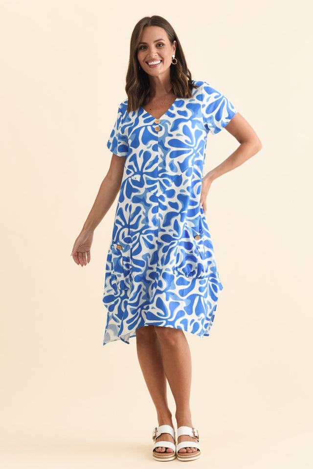 Bryant Blue Splash Linen Cotton Dress,Brunette model,alt text|model:MJ image 7