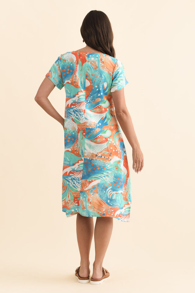 Bryant Orange Swirl Linen Cotton Dress,Brunette model,alt text|model:MJ image 5