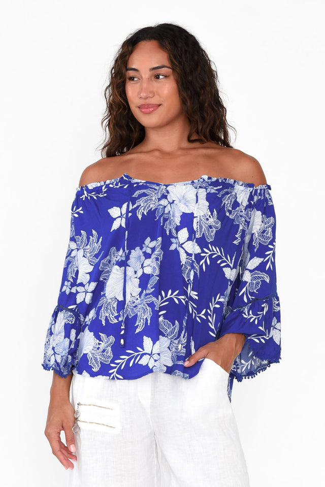 Budapest Cobalt Floral Off Shoulder Top neckline_Square