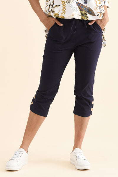 Bulimba Navy Cotton Capri Pants