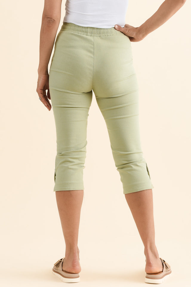 Bulimba Olive Cotton Capri Pants,Back,Brunette model,alt text|model:Cara image 4