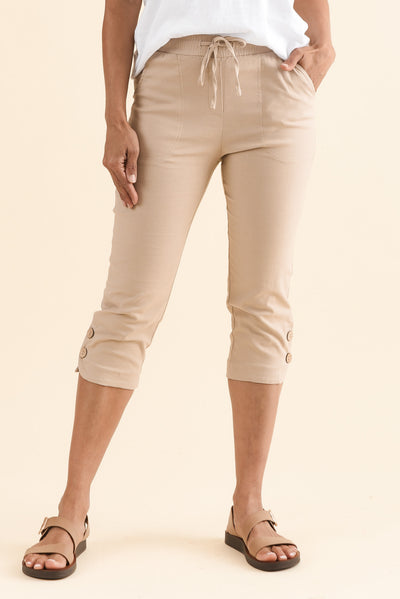 Bulimba Stone Cotton Capri Pants