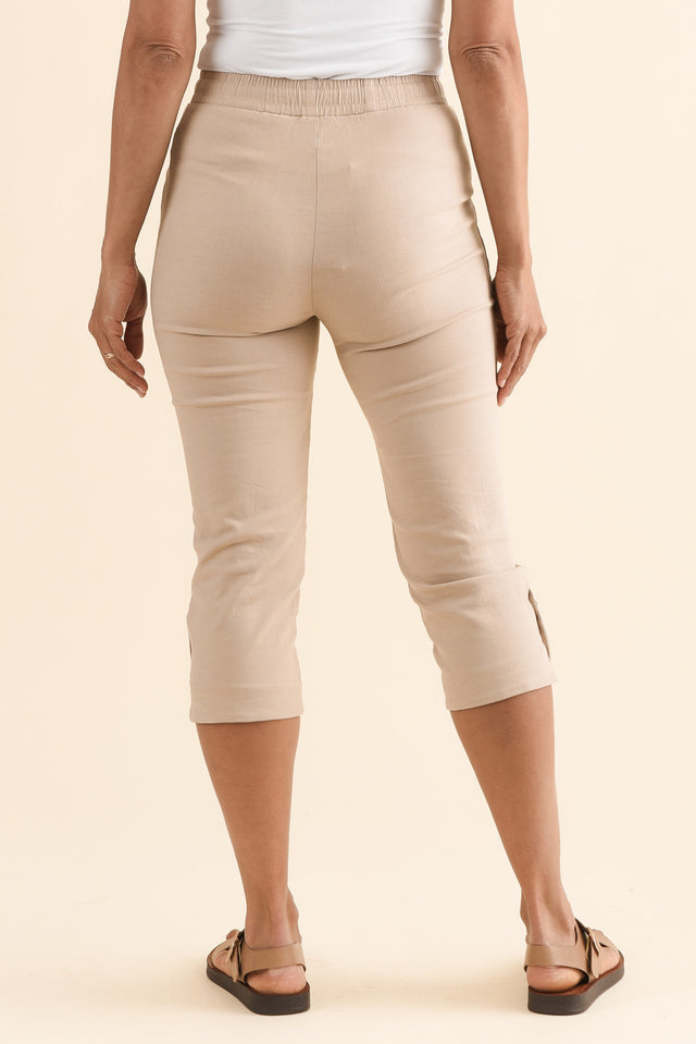 Bulimba Stone Cotton Capri Pants,Back,Brunette model,alt text|model:Cara image 4