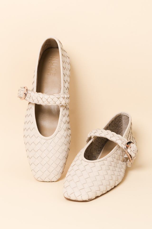 Bulla Cream Leather Woven Ballet Flat