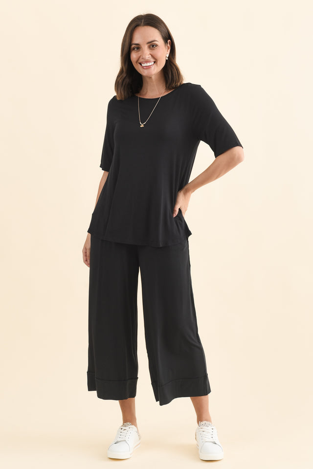 Buttery Black Half Sleeve Top,Brunette model,alt text|model:MJ image 7