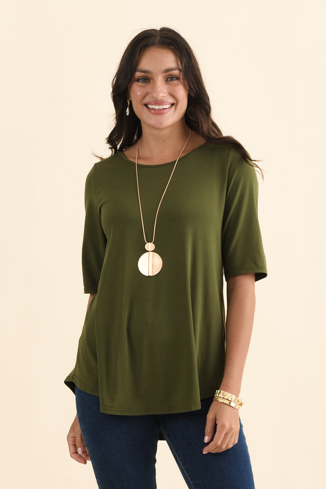 Buttery Green Half Sleeve Top,Brunette model,alt text|model:Brontie