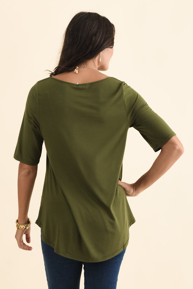 Buttery Green Half Sleeve Top,Brunette model,alt text|model:Brontie image 5